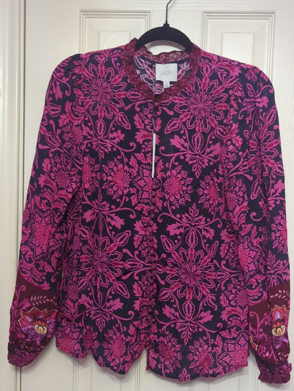 NWT Jade By Johnny Was Steffie Silk Blend Blouse Sz S PTP 19